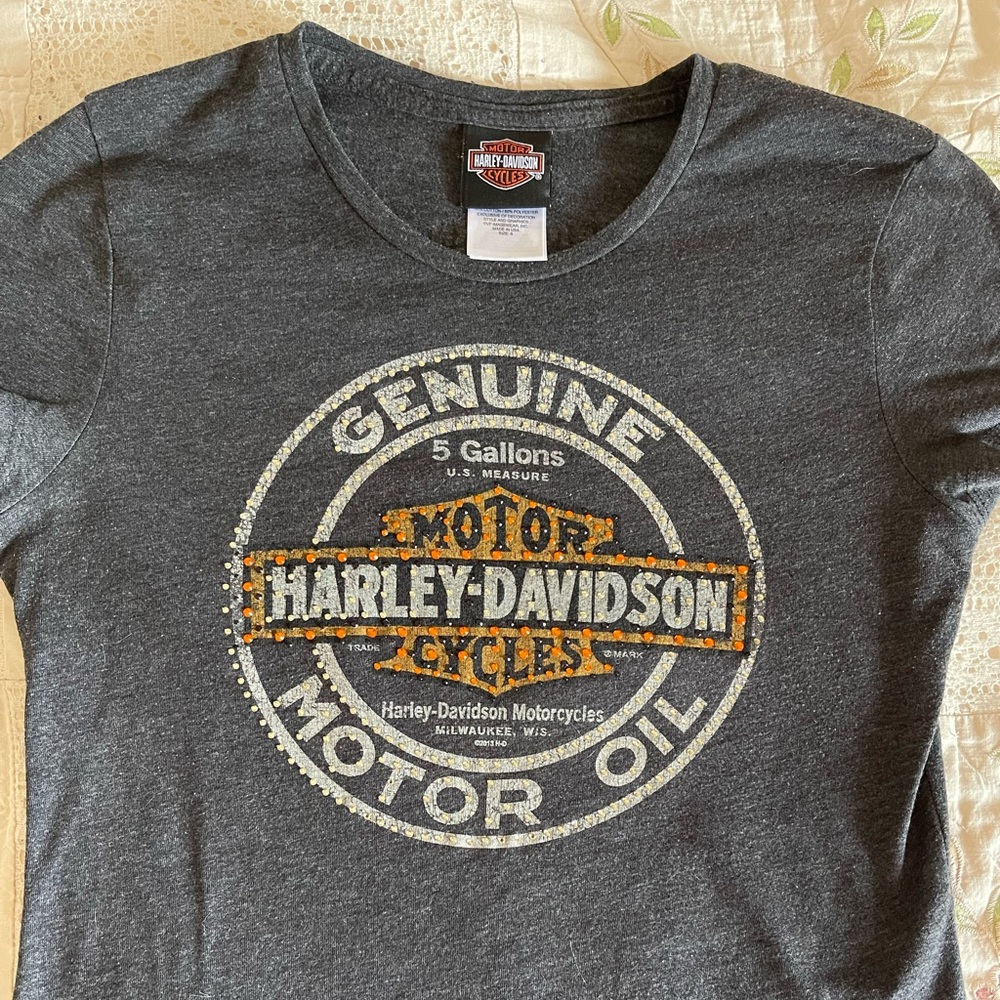 Harley Davidson T-shirt, Gray and orange bling